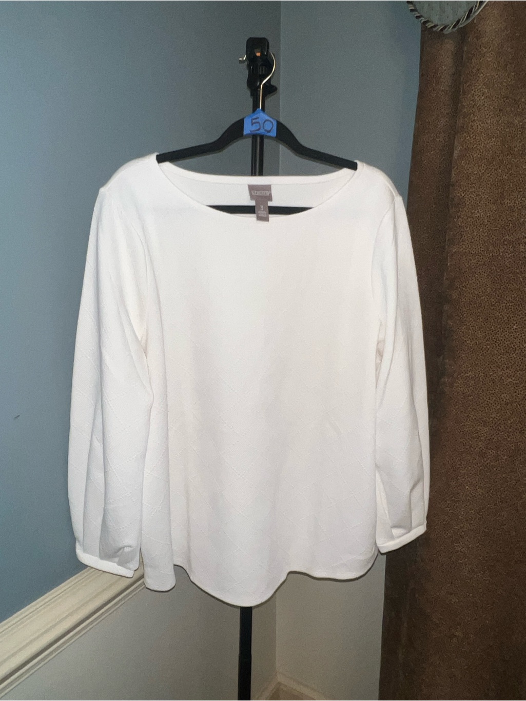 Chicoâs White Long-Sleeve Textured Boatneck Top